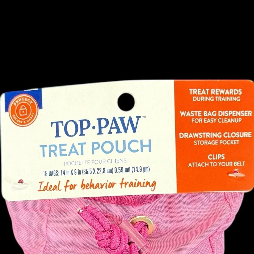 Top Paw Treat Training Pouch Bag Pink‎ Draw String Belt Clip Waste Bag Dispenser